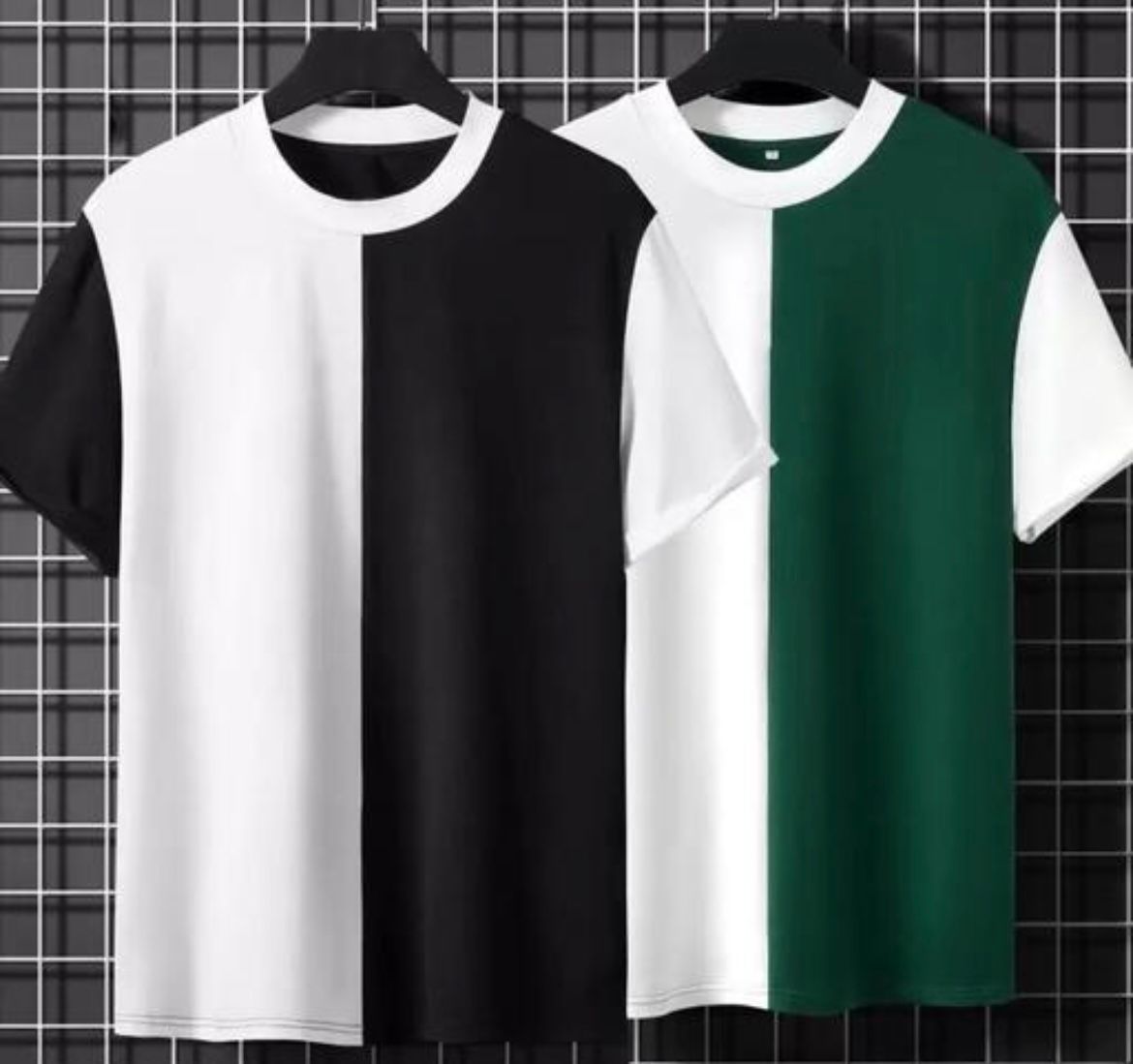 Pack of 2 Color Block Men Round Neck Green & Black T Shirt